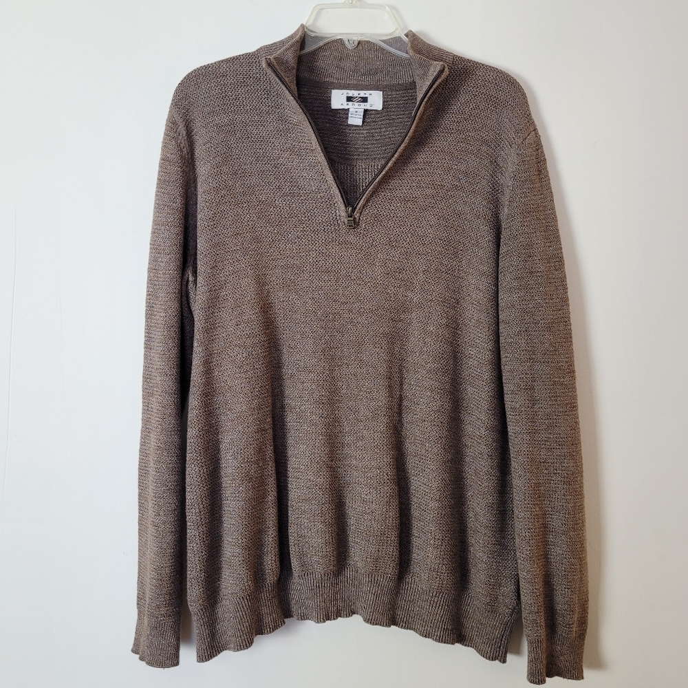 Joseph Abboud Sweater Mens S Brown 1/4 Zip Mock Neck 100% Cotton Grandpacore Tan